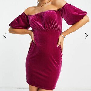 Asos Hot Pink Velvet Bardot Dress-US Size 12